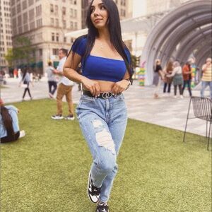 Zara Blue Square Neck Crop Top